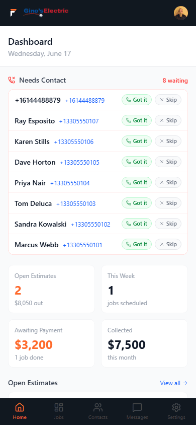 Dashboard — Mobile